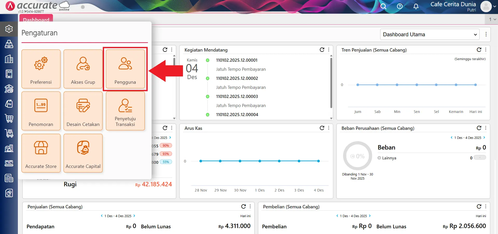 menu tidak tampil di Data Usaha operator
